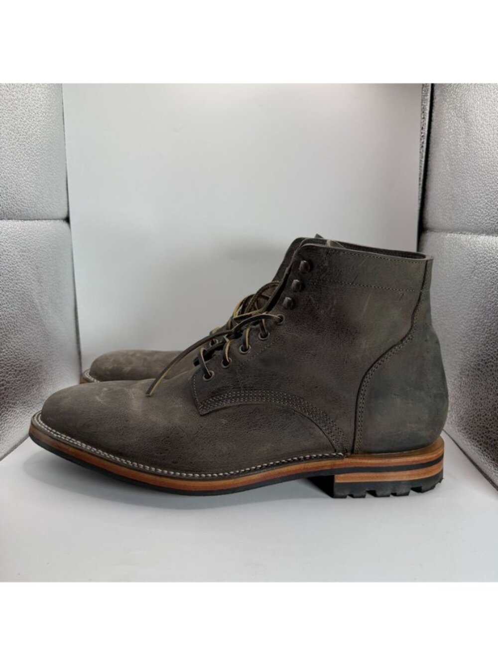 Parkhurst Mens Lace-Up Leather Kudu Boots Vibram Sole Size 12.5 Made In Portugal - Picture 4 of 8